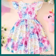 2023 New Dress for Girl Kids Children Clothing Dinosaur Butterfly Printed Color Splicing O-Neck Prin