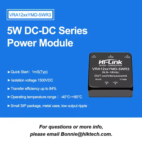 Hi-Link 9-18Vdc to 5W 3.3V/5V/9V/12V/15V/24V VRA1205YMD-5WR3 VRA1212YMD-5WR3 VRA1224YMD-5WR3 DC DC P