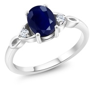Gem Stone King 925 Sterling Silver Blue Sapphire Ring | 3-Stone Ring For Women | 1.85 Cttw | Gemston