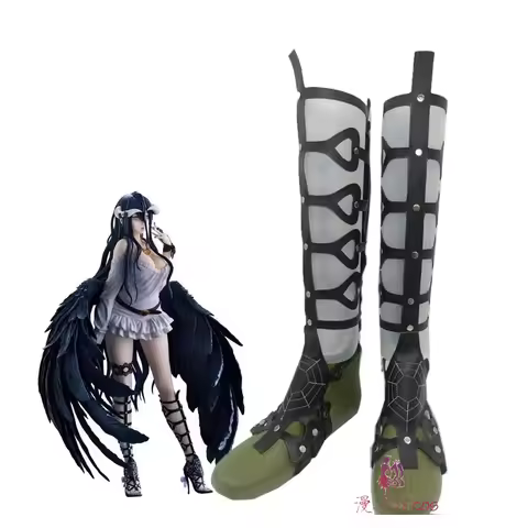 Overlord Albedo Cosplay Shoes Black Handmade Faux Leather Boots