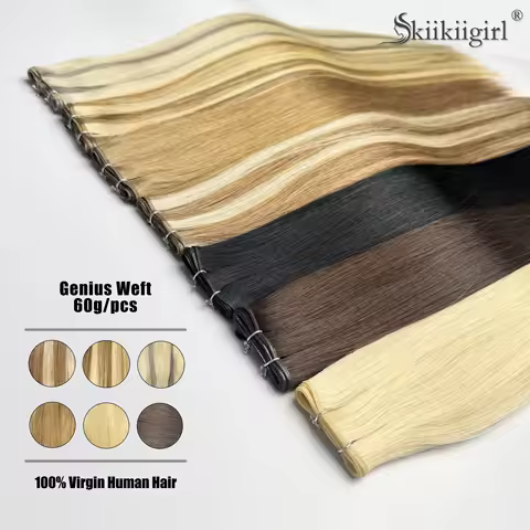 kiikiigirl Virgin Hair Genius Weft Hair Extensions 14-24" 50G Human Hair Bundles Extensions High Qua
