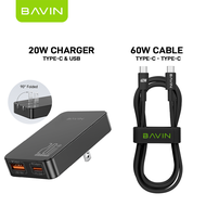 BAVIN PC2028 20W + QC3.0 Ultra Slim Portable Fast Charger Dual Port USB & Type-C Bendable AC Plug fo