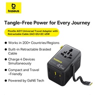 Baseus PicoGo AG11 Universal Travel Adapter Cosmic Black 45W Fast Charging with Retractable Cable 2A