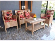 (ready stok)kursi tamu model hawai rotan sintetis +kaca meja