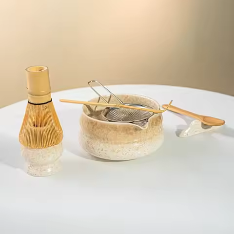 Matcha Spoon 4-piece Matcha Bowl Set Bamboo Ceramic Tea Set Accessories Matcha Brush Tea-Making Tool