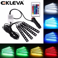 EKLEVA 4Pcs LED RGB รถหลอดไฟ LED Strip ไฟสีของตกแต่งแบบรถยนต์บรรยากาศโคมไฟภายในรถไฟพร้อมรีโมทควบคุม
