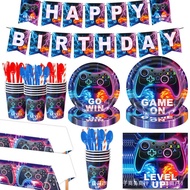 Gamer Red Blue gamer Theme Disposable Paper Plate Set Paper Cup Paper Towel Party Decoration