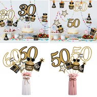 24Pcs Birthday Golden Birthday Party Centerpiece Sticks Glitter Table Toppers 30th 40th 50th 60th Bi