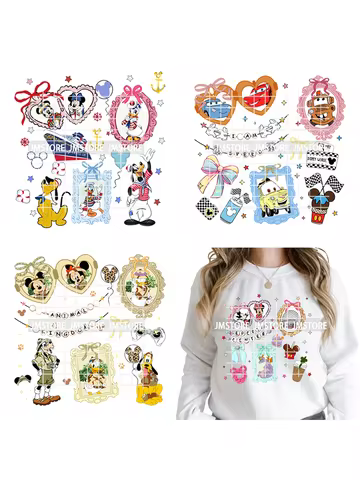 Colorful Animal Coquette Mirror Bracelet Cartoon Character Printing Iron On DTF Transfers Stickers R