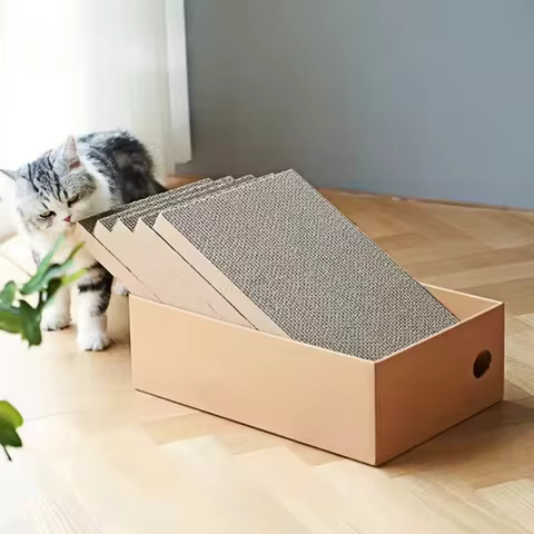 4 Pack 1 Cat Scratching Post Cardboard Box for Indoor Cats, Cat Scratching Mat Cardboard Box for Ind