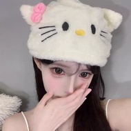 Mũ Nhung Hello Kitty Hoạt Hình Nhật Bản Ngọt Ngào Mùa Thu Đông Màu Trắng Mũ Bảo Vệ Tai Cho Bé Gái Mũ