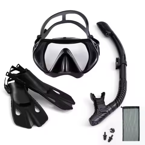 Mask Fin Snorkel Set Snorkel Gear for Adult Panoramic View Snorkel Mask Adjustable Dive Flipper Dry