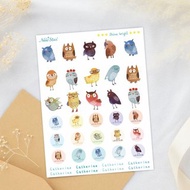 3張入-立體防水姓名貼紙。聰明貓頭鷹。客製化立體轉印貼