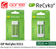 GP E211 / E221 USB BATTERY CHARGER 2 SLOT WITH 2S AAA 800MAH / 2S AA 2100MAH / 2S AA 1300MAH NIMH RE