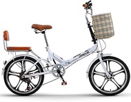 Fashionable Simplicity 20 Inch Folding Bike City Bike Ultra Light Portable Folding Bike Retro Style City Bikes Foldable Trekking Bike Light Bike for Outdoors Riding Trip White