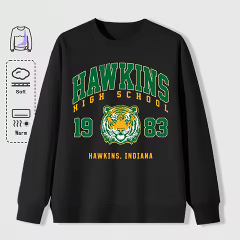 Hawkins 1983 Mighty Tiger Pullover For Men Autumn Oversize Long Sleeve Casual All-Match Clothing Uni