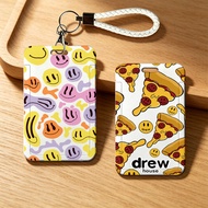 Drew Smiley Face Print Card Holder with Lanyard Portable Student ID Bus Transport Card Case 1X7K