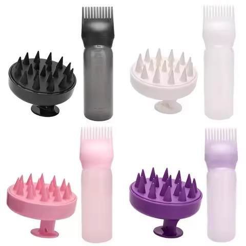 2pcs Hair Oil Dispenser Bottle Root Comb Applicator Hair Dye Refillable Dispenser with massager Brus