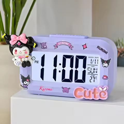 Hello Kitty Alarm Clock with Night Light & Snooze Button Cute Cartoon Melody Kuromi Desktop Clocks N