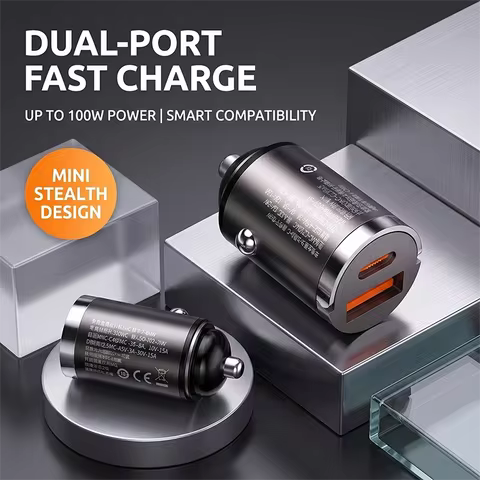 Mini Super Car Charger USB C Dual Port Fast Charging Adapter Flush Fit For 12V/24V Car Adapter For i