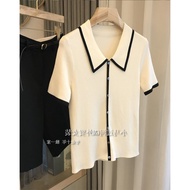 ผู้หญิงฤดูร้อนผ้าฝ้ายถักแขนสั้นเสื้อโปโลสไตล์แฟชั่น Outlet ขายผ้าไหมน้ําแข็งเส้นด้ายยี่ห้อ