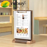 REBUY Ads Display Stand, Wooden Holder Loose leaf Menu Card Holder, Multipurpose Acrylic Label Holde