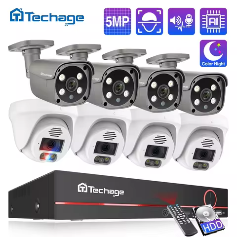 Techage H.265 8CH 5MP POE Camera System Two-way One-way Audio E-mail Alert Smart AI Face Detect CCTV