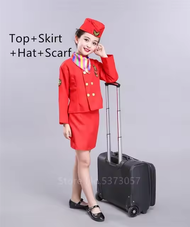 NEW Halloween Pilot Cosplay Costumes For Kids Boys Birthday Gift Girls Flight Attendant Fancy Dress
