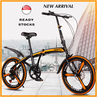 [SG STOCK] SSPU Foldable Bicycle 20 inch 6-speed variable gear dual disc brake alloy all-wheel road mountain bike
