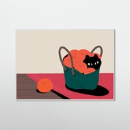 【掛畫】泰國插畫家 Erdy - 籃子裡的黑貓-貓咪插畫作品