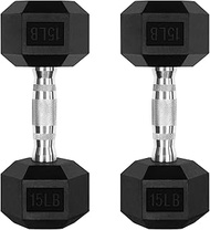 RitFit 15LB Dumbbells Set of 2 Rubber Encased Dumbbell Sets with Optional Rack for Home Gym, Coated 