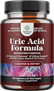 Natures Craft Uric Acid Formula - Uric Acid Detox Cleanse Decrease Acidity - Pure Green Coffee Bean - Chanca Piedra - Vitamin B-6 - Kidney Health Support Supplement 90 Veggie Capsules