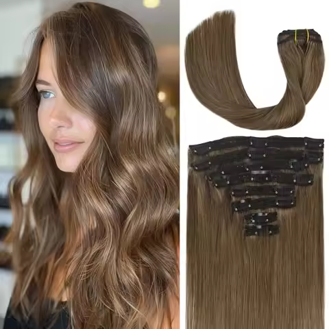 #8 Ash Brown Clip In Straight Hair Extension Light Brown Color Human Hair Virgin 16-26 Inch #8 Color