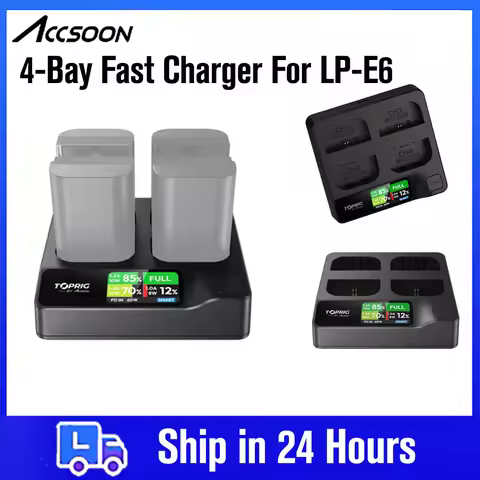 Accsoon Toprig BC03 4-Bay LP-E6 Fast Charger Smart Charger for Canon LP-E6 5D Mark II III IV 7D 60D 
