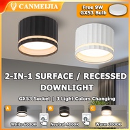 CANMEIJIA Surface & Recessed 2-in-1 GX53 Downlight Free 9W 3-Colour GX53 Bulb 3 Face Shades Ceiling 