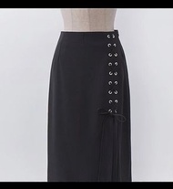 全新S-M* Mercci22 綁帶交叉抽繩性感設計包臀開衩窄裙中長裙