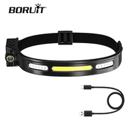 BORUiT LED Headband Light Rechargeable Waterproof Night Fishing Induction Head-mounted Camping Head 