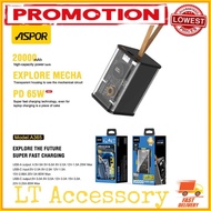 Aspor A365 Transparent 20000mah Power Bank 65w Pd 65w C Fast Gan Charger Mobile Phone Laptop Power B