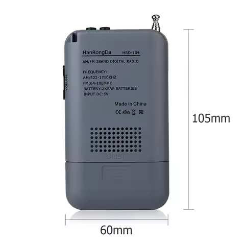 HRD-104 Portable AM FM Radio Digital Display Pocket Radio w/ 40mm Driver Speaker