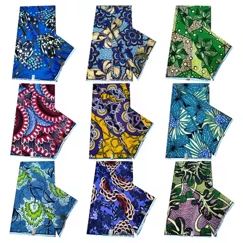 2025 African Shiny Golden Batik Cloth for Sewing Wedding Dress Real Holland Wax Cloth Ankara Super W