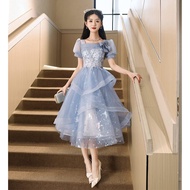 High-End Blue Banquet Evening Dresses For Women 2024 Luxury Formal Dinner Anual Party Plus Size Sequ