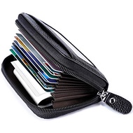 Genuine Leather Credit Card Wallet with Zipper Leather Credit Card Protector RFID Small Zip Around W