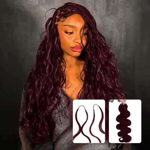 99J Burgundy Feather Crochet Human Hair Body Wave Miracle Knots Knotless Pre Separated Invisible Boh