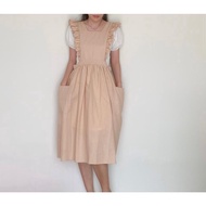 Elle Ruffle Apron / Apron Linen / Celemek Korea Jepang / Pinafore Cottagecore
