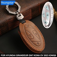 [ForeverYoung] Car Key Case Leather Car Smart Romote Key Fob Cover Accessories Protection for Hyundai Grandeur GN7 Kona Ev 2023 IONIQ6 M6U6