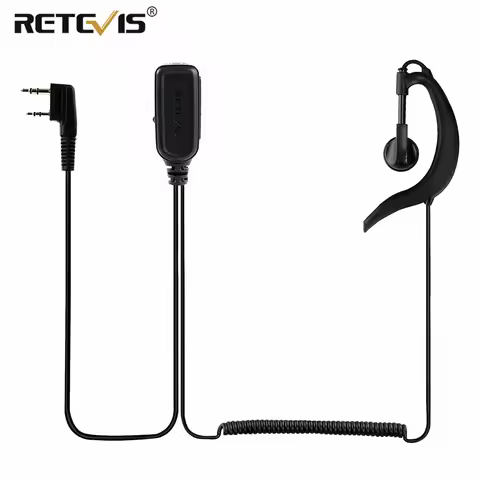 Retevis EEK018 G-Shape Earpiece 2Pin Radio VOX PTT Coiled Top Cable Headset for Baofeng UV 5R Retevi