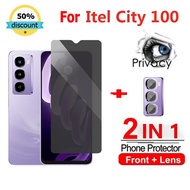 2 in 1 Itel City 100 Privacy Tempered Glass For ITEL S24 S23 P55 Plus 4G 5G P55+ P55T A100 A90 A70 A
