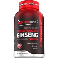 High Strength Korean Red Panax Ginseng Capsules 1500 mg Supplement -120 Vegan Pills High Ginsenosides Powder Extract to Boost Energy, Endurance, Mood, Performance