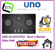 UNO UG 3076TRSV 76cm 3-Burner Glass Hob / FREE EXPRESS DELIVERY