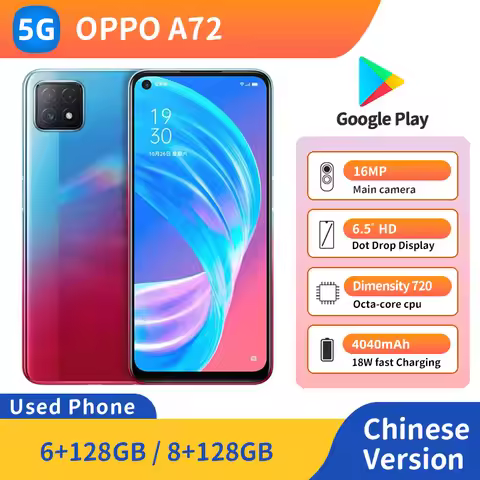 oppo A72 5G 6.5inch LCD ScreenRAM 6GB/8GB ROM 128GB 4040mAh Charge 16MP Camera used phone